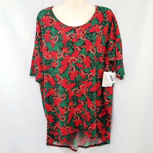 Lularoe Irma Red/Green Paisley High/Low Top M - Picture 1 of 6